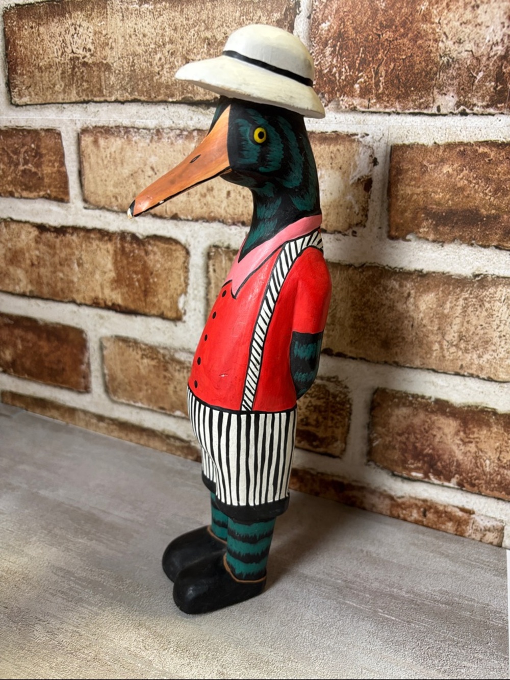 Duck Man Hand-Painted 10 Inch Decorative Duck Figurine in Red, Pink & Green - Picture 2 of 11